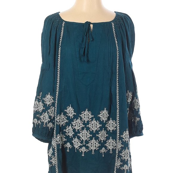 Anthropologie Floreat Teal Blue Bohemian Folklore Embroidered Blouse XS S NWOT - Picture 3 of 3